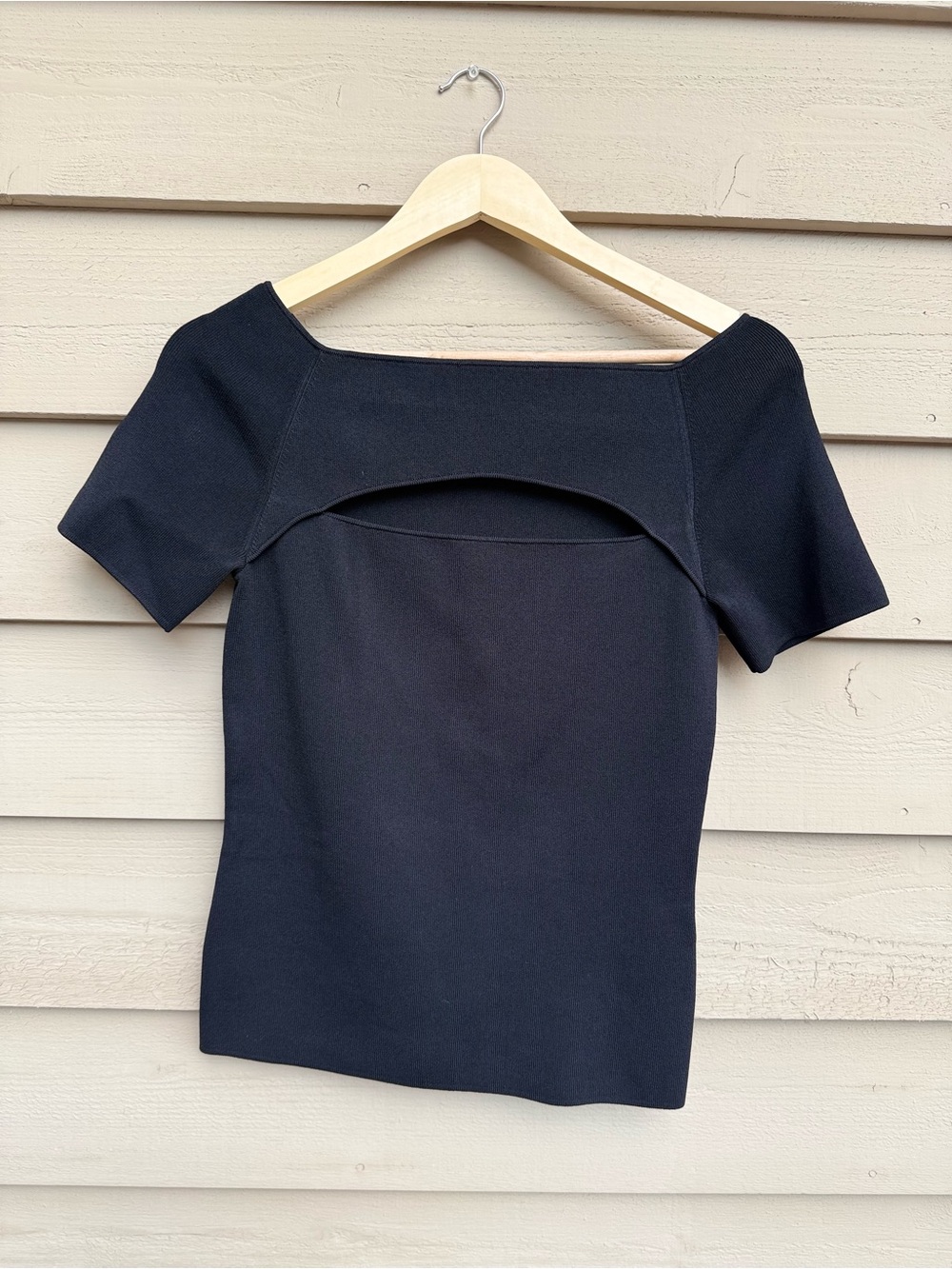 Reiss Pale Blue Knit Top with Draped Neckline L
